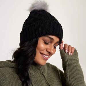 NWT CALIA Cable Knit Black Pom Winter Beanie